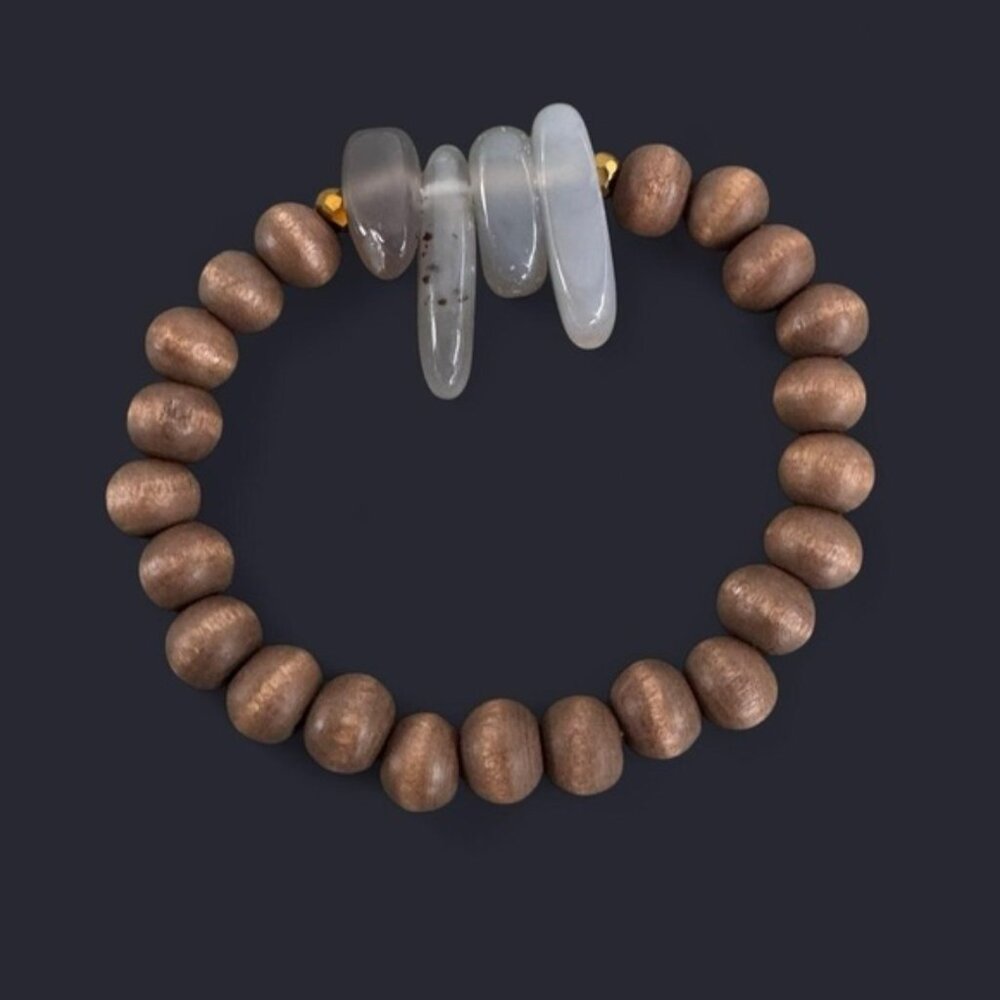 Grey Agate Boho Bead Bracelet